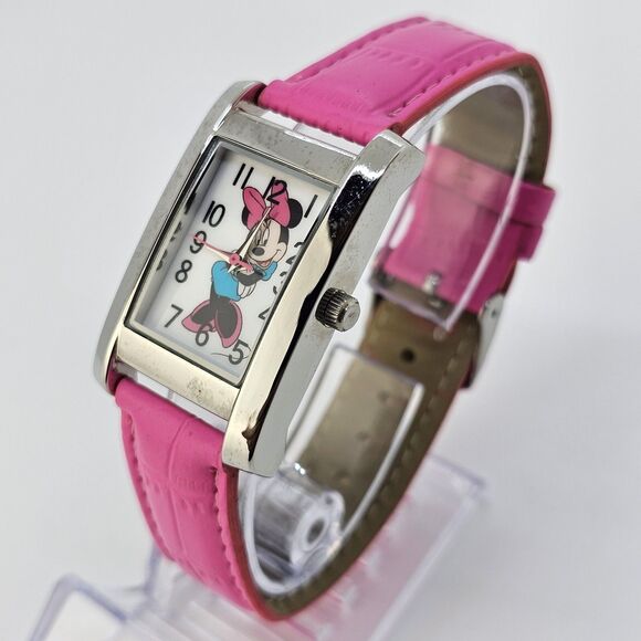 Minnie Mouse Women's Watch 26MM White Dial Pink Leather Band Straps New Battery - Picture 3 of 16